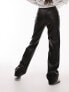 Фото #3 товара Topshop faux leather straight leg trouser in black