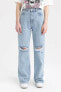 Фото #2 товара 90's Wide Leg Yırtık Detaylı Kesik Uçlu Paça Jean Uzun %100 Pamuk Pantolon
