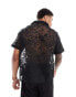 ASOS DESIGN boxy relaxed deep revere all over embroidered shirt in black Черный, 2XL - Chest 46-48 - фото #7