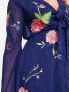 Фото #3 товара ASOS DESIGN tie front button through midi dress with floral embroidery in navy