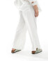 ASOS DESIGN Curve wide leg pull on trouser with linen in white