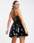 ASOS DESIGN embellished mini corset prom with oversized disc sequin in black