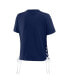 ფოტო #2 პროდუქტის Women's Navy Michigan Wolverines Side Lace-Up Modest Crop T-shirt