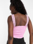 Фото #4 товара ASOS DESIGN shirred crop top with broderie straps in pink