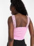 ASOS DESIGN shirred crop top with broderie straps in pink