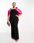 ASOS LUXE Curve contrast dramatic sleeve kick flare jumpsuit in black Черный, 46 - фото #4