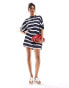 ASOS DESIGN satin oversized mini tshirt dress in navy stripe Синий, 46 - фото #6