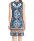 Karen Kane Women's Yucatan Tile Print V Neck Shift Dress Blue Size L