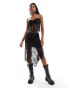 Фото #4 товара Reclaimed Vintage lace tie front top in black co ord