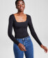 Women's Square-Neck Long-Sleeve Bodysuit, Created for Macy's