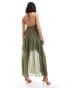 ASOS DESIGN halter trapeze cupro and chiffon maxi dress in khaki Зеленый, 32 - фото #4