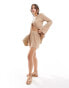 Фото #1 товара 4th & Reckless lanai crinkle drawstring beach short co-ord in beige