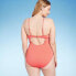 Фото #4 товара Women's Crepe Bralette Tie-Front One Piece Swimsuit - Shade & Shore Coral Pink S