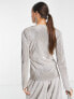 4th & Reckless high neck long sleeve plisse top cord in metallic plisse