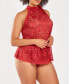 Фото #3 товара Plus Size 2 Piece Lace Halter Babydoll and Ruffel Panty Lingerie Set