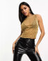 Фото #2 товара ASOS DESIGN glitter mesh tank top with open back in gold