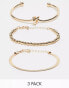 Фото #1 товара ASOS DESIGN pack of 3 bracelets with knot and ball detail in gold tone