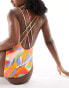 Фото #4 товара ASOS DESIGN lattice strap swimsuit with high leg in vibrant abstract print