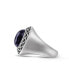 ფოტო #2 პროდუქტის Blue Sand Stone Flat Back Cabochon Gemstone Silver Signet Ring in Black Rhodium