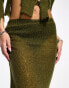 Фото #2 товара COLLUSION open stitch knitted midi skirt with asymetric hem co-ord in khaki