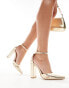 SEQWL – Spitze Schuhe in Gold mit Blockabsatz