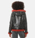 Women's Detachable Hooded Shearling Jacket, Cracked Anthracite with Coral Curly Wool