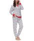 Фото #3 товара Women's Printed Crew Neck Long Sleeve Top with Jogger 2 Pc Pajama Set