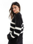 Selected Femme Bloomie cardigan in black white stripe