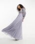 ASOS DESIGN embellished wrap front tulle skirt midaxi dress with floral detail in lilac Сиреневый, 38 - фото #4