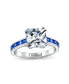 Classic 3CT AAA CZ Square Princess Cut Engagement Ring For Women Cubic Zirconia Simulated Sapphire Blue Channel Set Baguette Band Sterling Silver