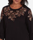 ფოტო #5 პროდუქტის Petite Rue Rivoli Leaf Embroidered Sweater Top with Ruched Sleeves