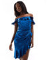 Jaded Rose bardot dress with frill detail in blue