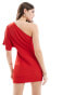 ASOS DESIGN one shoulder pleat detail mini dress in red Красный, 42 - фото #2