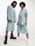 COLLUSION Unisex double breasted blazer in dusty blue co-ord