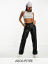 Фото #1 товара ASOS DESIGN Petite faux leather straight leg trouser in black