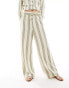 JDY wide leg linen mix trouser co-ord in sage and white stripe