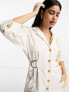 Фото #5 товара ASOS DESIGN linen utility batwing shirt mini dress with nipped in waist in ivory