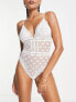 Topshop wren spot mesh lace trim body in white