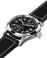 ფოტო #3 პროდუქტის Men's Swiss Automatic Khaki Field Black Leather Strap Watch 38mm