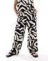 Vero Moda Curve linen touch wide leg trouser co-ord in abstract mono print