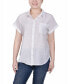 ფოტო #1 პროდუქტის Petite Woven Front, Jersey Back Short Sleeve Top