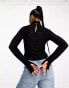 Фото #2 товара Moon River textured cut out turtle neck top in black