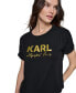 Фото #2 товара Women's Metallic-Logo Ruched-Sleeve T-Shirt