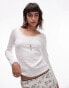 Фото #1 товара Topshop lace pointelle long sleeve top in white