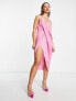 Фото #4 товара ASOS DESIGN drape detail satin midi dress with strappy back in pink
