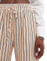 ASOS DESIGN seersucker tie waist wide leg trouser in natural stripe