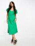 Vero Moda linen touch flutter sleeve midi dress in green