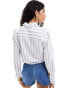 Фото #4 товара & Other Stories linen blend tie front shirt in blue and white stripes