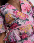 Hope & Ivy flutter sleeve frill midi dress in pink floral