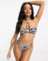 Фото #3 товара ASOS DESIGN rib ring detail halter bandeau bikini top in zebra print